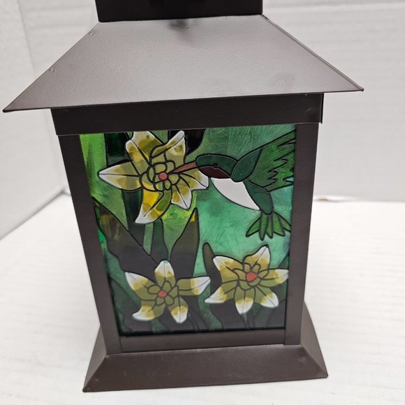 New Pagoda Zen Stained Floral Glass Solar Powered Garden Humming Bird Lantern - Picture 5 of 16